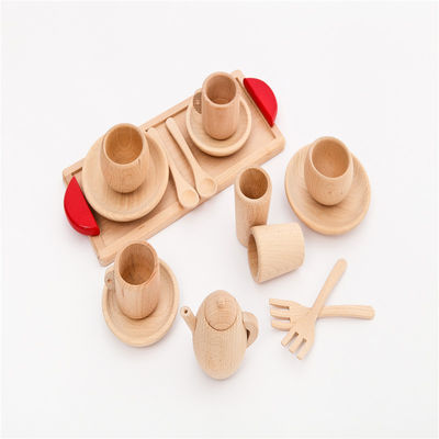 Pot Teatime Wooden Play Pots And Pans Kids ISO9001 Tableware