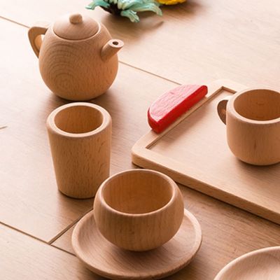 Pot Teatime Wooden Play Pots And Pans Kids ISO9001 Tableware