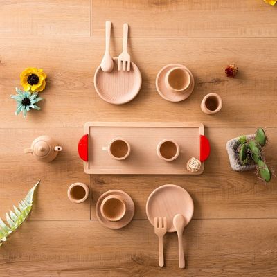 Pot Teatime Wooden Play Pots And Pans Kids ISO9001 Tableware