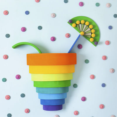 ของเล่นเพื่อการศึกษา 35 ซม. 7 ซม. บล็อกไม้ของเล่น Rainbow Stacking Blocks