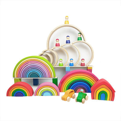 ของเล่นเพื่อการศึกษา 35 ซม. 7 ซม. บล็อกไม้ของเล่น Rainbow Stacking Blocks