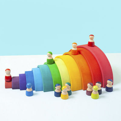 ของเล่นเพื่อการศึกษา 35 ซม. 7 ซม. บล็อกไม้ของเล่น Rainbow Stacking Blocks