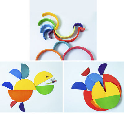 ของเล่นเพื่อการศึกษา 35 ซม. 7 ซม. บล็อกไม้ของเล่น Rainbow Stacking Blocks