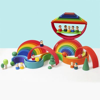 ของเล่นเพื่อการศึกษา 35 ซม. 7 ซม. บล็อกไม้ของเล่น Rainbow Stacking Blocks