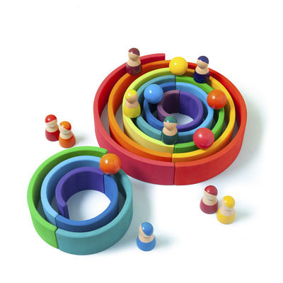 ของเล่นเพื่อการศึกษา 35 ซม. 7 ซม. บล็อกไม้ของเล่น Rainbow Stacking Blocks