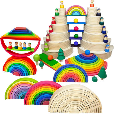 Montessori Wave Forest Stacker Tower รถยกของเล่นสายรุ้ง