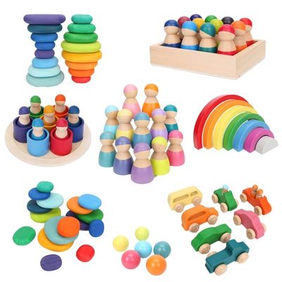 Montessori Wave Forest Stacker Tower รถยกของเล่นสายรุ้ง