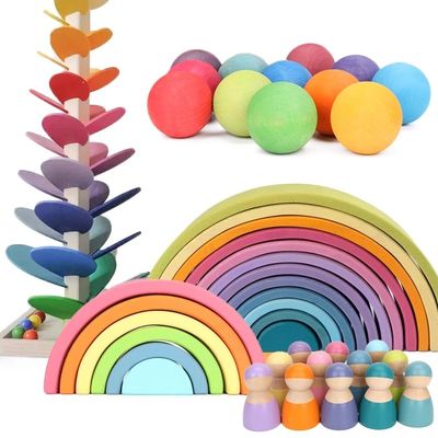 Montessori Wave Forest Stacker Tower รถยกของเล่นสายรุ้ง