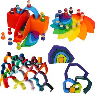 Montessori Wave Forest Stacker Tower รถยกของเล่นสายรุ้ง