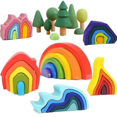 Montessori Wave Forest Stacker Tower รถยกของเล่นสายรุ้ง