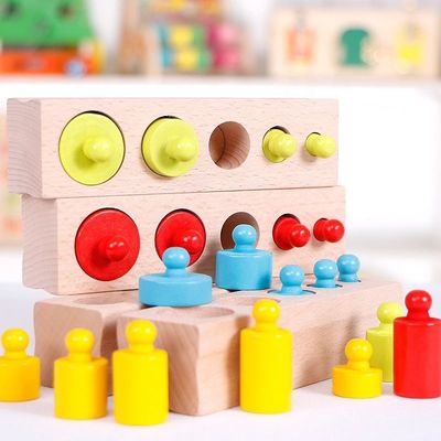ซ็อกเก็ตทรงกระบอกประสาทสัมผัส 3 ซม. Montessori Knobbed Cylinder Blocks Preschool