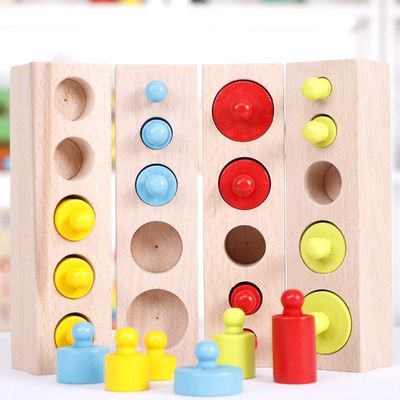 ซ็อกเก็ตทรงกระบอกประสาทสัมผัส 3 ซม. Montessori Knobbed Cylinder Blocks Preschool
