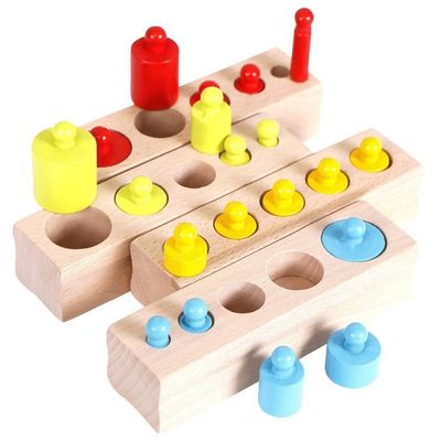 ซ็อกเก็ตทรงกระบอกประสาทสัมผัส 3 ซม. Montessori Knobbed Cylinder Blocks Preschool