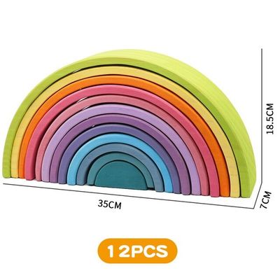 3D 2.75in สแต็คเกอร์ไม้สายรุ้งแบบซ้อน 12 ชิ้น