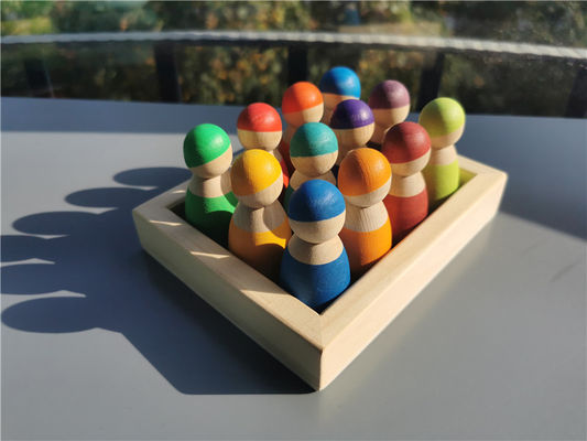 จัดเรียง Pegdoll Wooden Rainbow Stacker เกมเมมโมรี่สติ๊กไม้