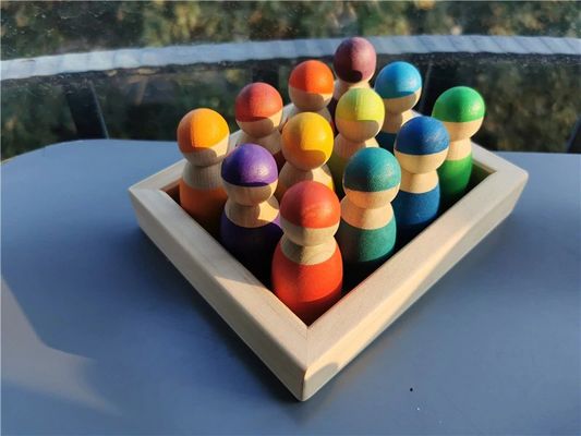 จัดเรียง Pegdoll Wooden Rainbow Stacker เกมเมมโมรี่สติ๊กไม้