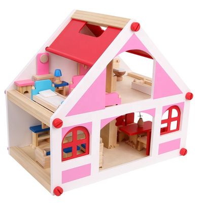 37.5cm Casa Vintage Wooden Dollhouse Furniture ตุ๊กตาบาร์บี้ DIY จิ๋ว