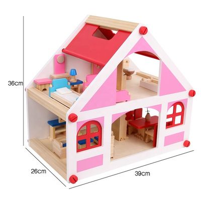 37.5cm Casa Vintage Wooden Dollhouse Furniture ตุ๊กตาบาร์บี้ DIY จิ๋ว