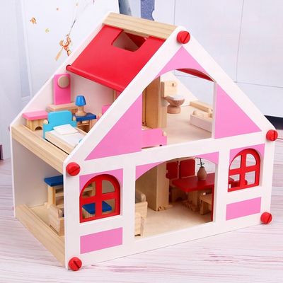37.5cm Casa Vintage Wooden Dollhouse Furniture ตุ๊กตาบาร์บี้ DIY จิ๋ว