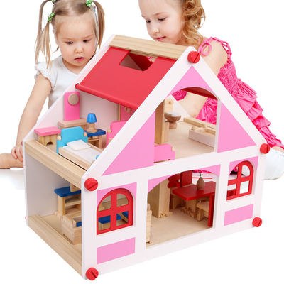 37.5cm Casa Vintage Wooden Dollhouse Furniture ตุ๊กตาบาร์บี้ DIY จิ๋ว