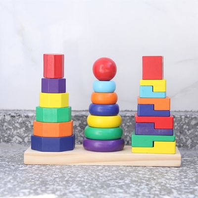 Stacker 21cm Geometric Wooden Building Blocks กระดานเรียงลำดับของเล่น