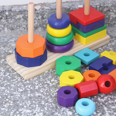 Stacker 21cm Geometric Wooden Building Blocks กระดานเรียงลำดับของเล่น