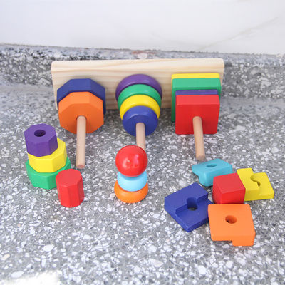 Stacker 21cm Geometric Wooden Building Blocks กระดานเรียงลำดับของเล่น