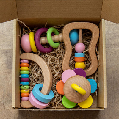 Rattle Soother 7.2cm ของเล่นไม้ดนตรีเด็กเครื่องดนตรีไม้