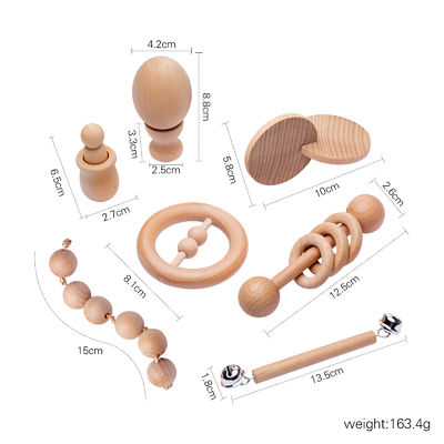 Graphic Rattles 7Pc Wooden Teether For Baby Wooden Teething Ring