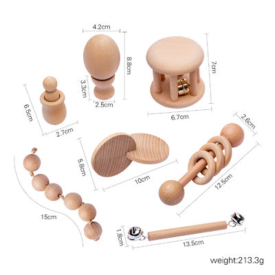 Graphic Rattles 7Pc Wooden Teether For Baby Wooden Teething Ring