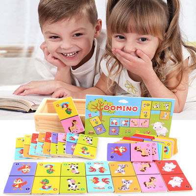 Solitaire 4cm Domino Cube Puzzle โดมิโนไม้สำหรับเด็กวัยหัดเดิน