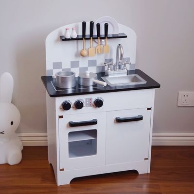 Kids ชุดครัวไม้สีเทาสำหรับเด็กวัยหัดเดินสีดำ 77.8 ซม