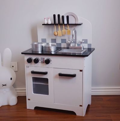 Kids ชุดครัวไม้สีเทาสำหรับเด็กวัยหัดเดินสีดำ 77.8 ซม