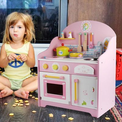 เครื่องใช้ในครัว 30cm Pink Wooden Play Kitchen Tabletop Playhouse Toys