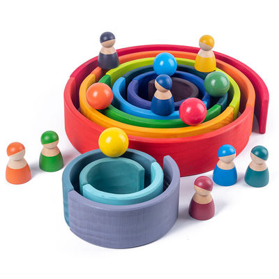 ของเล่นบล็อกไม้สน 30 ซม. Rainbow Building Blocks ของเล่นทาวเวอร์