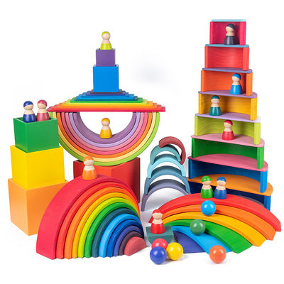 ของเล่นบล็อกไม้สน 30 ซม. Rainbow Building Blocks ของเล่นทาวเวอร์