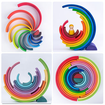 ของเล่นบล็อกไม้สน 30 ซม. Rainbow Building Blocks ของเล่นทาวเวอร์