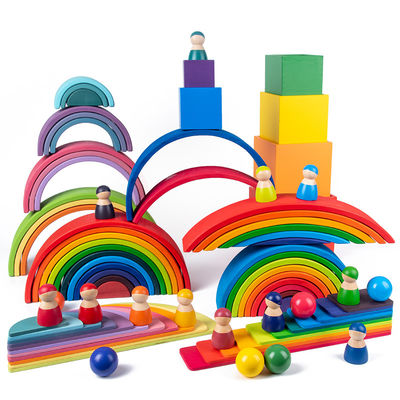 ของเล่นบล็อกไม้สน 30 ซม. Rainbow Building Blocks ของเล่นทาวเวอร์