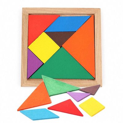 ของเล่นเด็ก Montessori ไม้สี่เหลี่ยม 11 ซม. จิ๊กซอว์ 7 ชิ้น