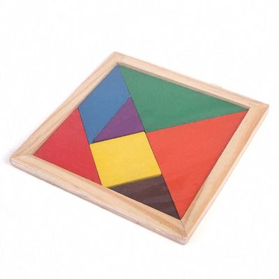 ของเล่นเด็ก Montessori ไม้สี่เหลี่ยม 11 ซม. จิ๊กซอว์ 7 ชิ้น