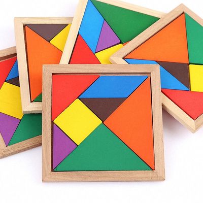 ของเล่นเด็ก Montessori ไม้สี่เหลี่ยม 11 ซม. จิ๊กซอว์ 7 ชิ้น