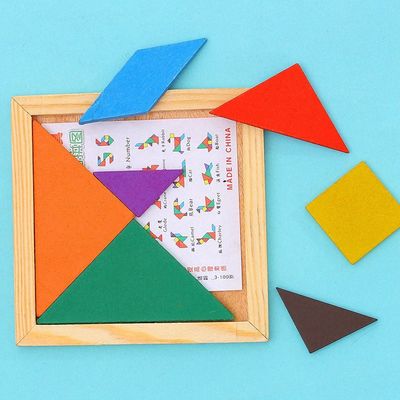 ของเล่นเด็ก Montessori ไม้สี่เหลี่ยม 11 ซม. จิ๊กซอว์ 7 ชิ้น