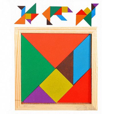 ของเล่นเด็ก Montessori ไม้สี่เหลี่ยม 11 ซม. จิ๊กซอว์ 7 ชิ้น