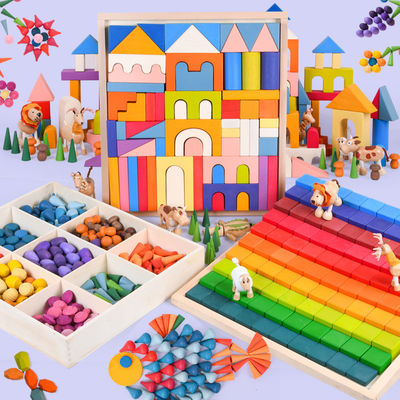 Montessori บล็อกไม้ธรรมชาติ 2.5 ซม. สำหรับเด็กวัยหัดเดิน