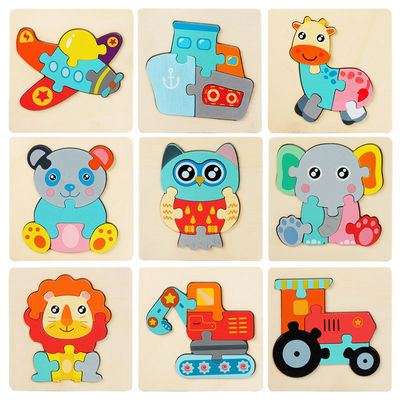 เกม Montessori ของเล่นเด็ก สัตว์ การจราจร เด็ก 3D Puzzles ไม้การ์ตูน Cognition Puzzle การจับคู่ของเล่น