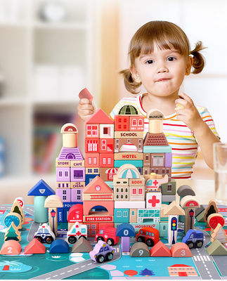 2700g Beech Wooden City Building Blocks 115pcs Wooden Bricks Toys