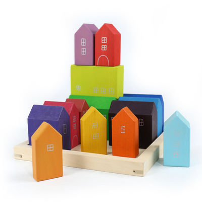 22.5 ซม. บ้านไม้ Rainbow Stacker Wooden Story Rainbow Stacking Toy