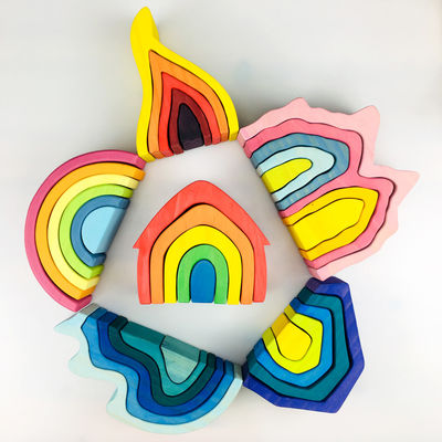 Pegdolls บล็อกอาคารไม้ของเล่นเรขาคณิต Rainbow Building Blocks