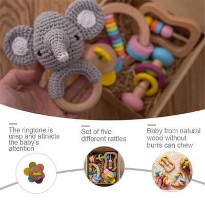 Rattle จุกนมหลอก 11.6cm Wooden Teething Toy Wooden Rattle Teether Food Grade