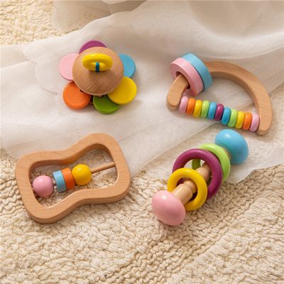 Rattle จุกนมหลอก 11.6cm Wooden Teething Toy Wooden Rattle Teether Food Grade